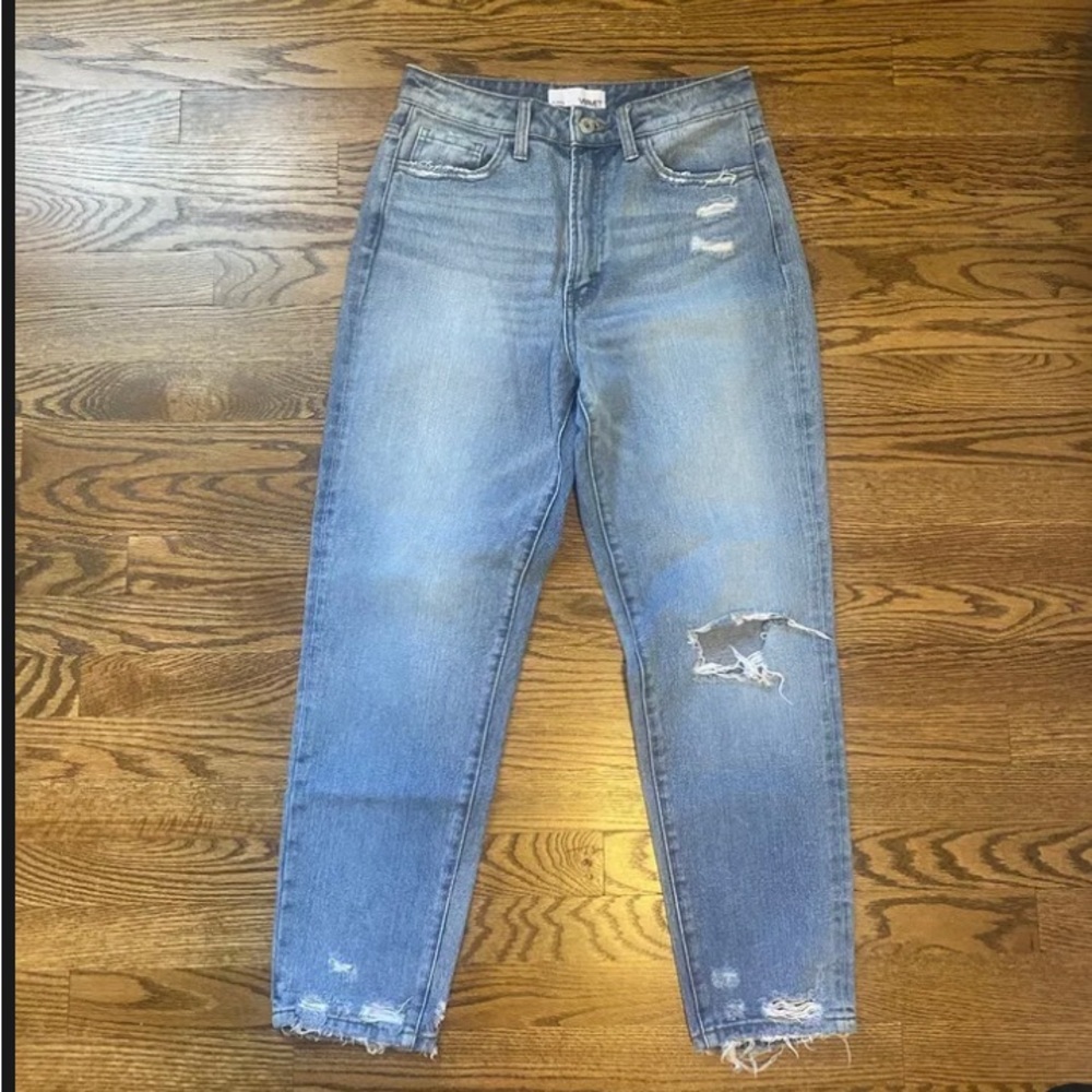 VERVET BY FLYING MONKEY Blue Ankle Cropped & Ripped Jeans